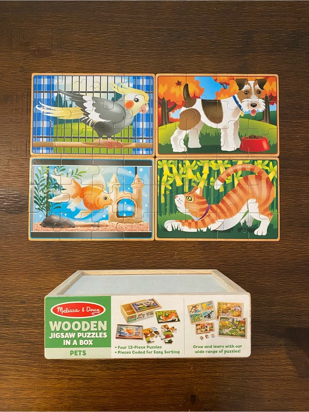 Melissa & Doug Bundle of Four 4 in 1 Wooden Jigsaw Puzzles with slider lids